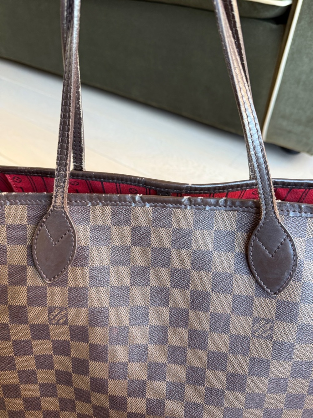 Louis Vuitton Neverfull GM Tote Damier Ebene Canvas Preowned Authentic Bag Purse - Picture 11 of 17